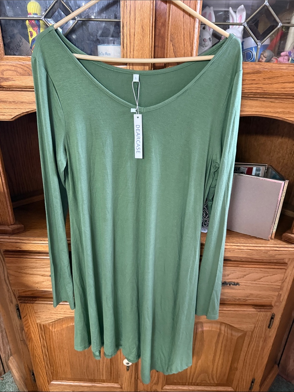 Dearcase Women's Long Sleeve Green Scoop Neck Tunic NWOT size Large